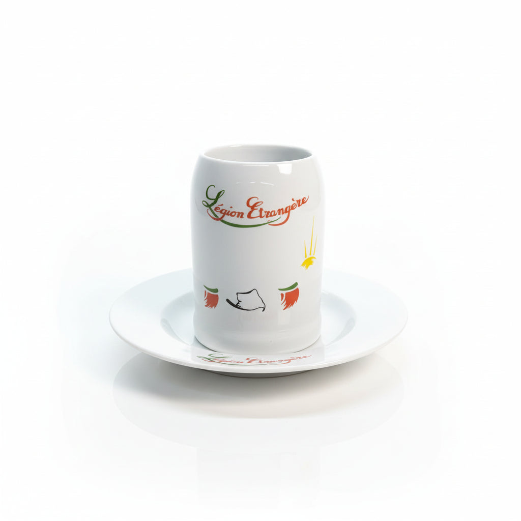 Chope à bière en céramique avec une assiette décorée "Légion étrangère" - 500 ml