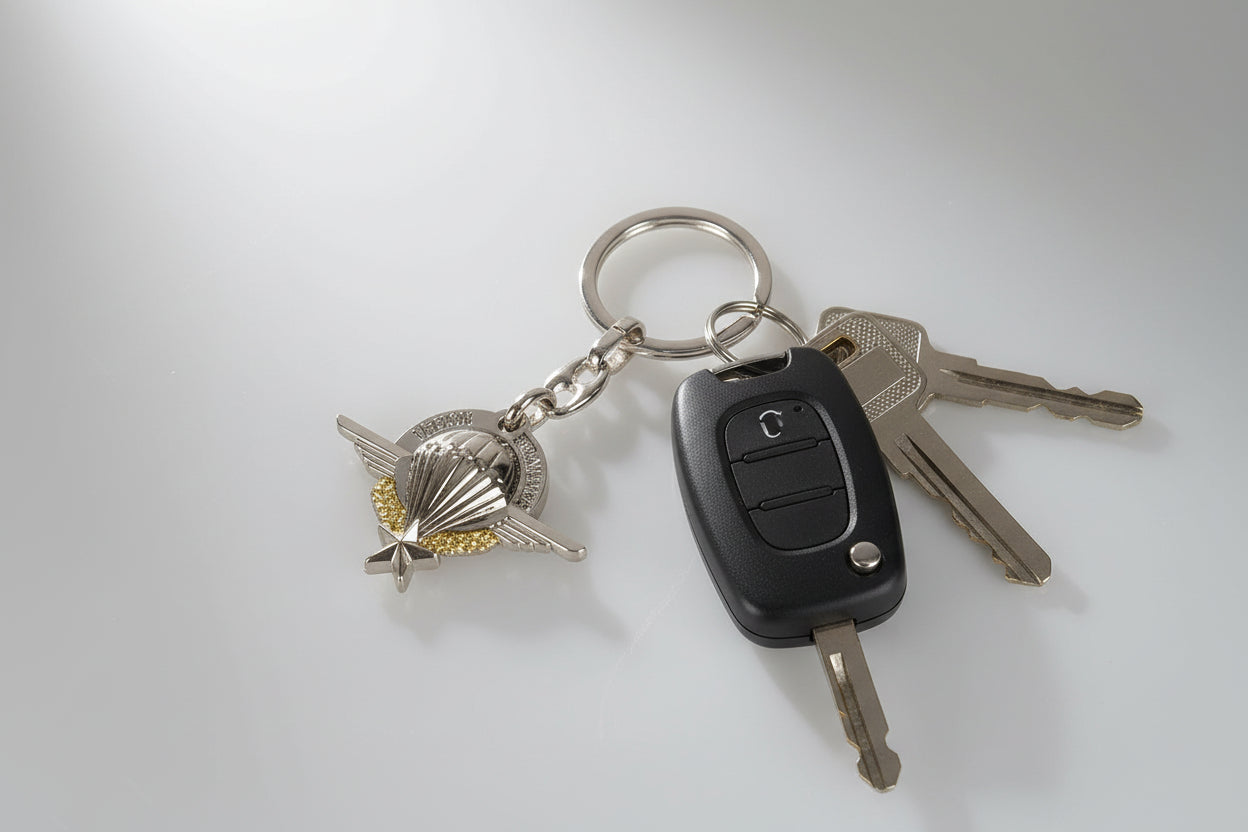 Schlüsselanhänger mit Fallschirmspringer-Zertifikat